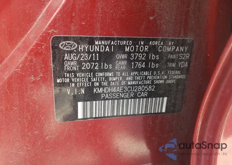 2012 Hyundai Elantra Gls from USA, damaged, VIN KMHDH4AE3CU280582